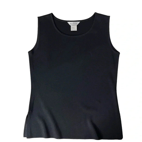 Exclusively Misook Black Acrylic Crew Neck Tank Top with Side Slits Size Small - Picture 13 of 15